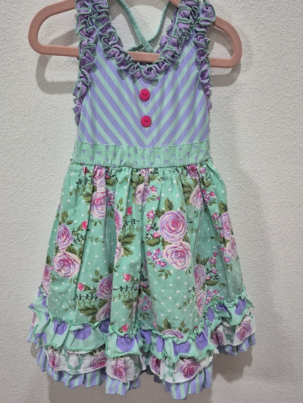 Serendipity  Mint Green & Lavender Floral Ruffle Sundress Size 5.